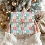 Retro Joy Cute Christmas Illustrations Squares Wrapping Paper<br><div class="desc">Retro Christmas pastel colour blocks with hand-painted holiday illustrations such as a reindeer,  snowman,  candy cane,  Christmas tree,  snowflakes and "Peace,  Love,  Joy" typography lettering</div>