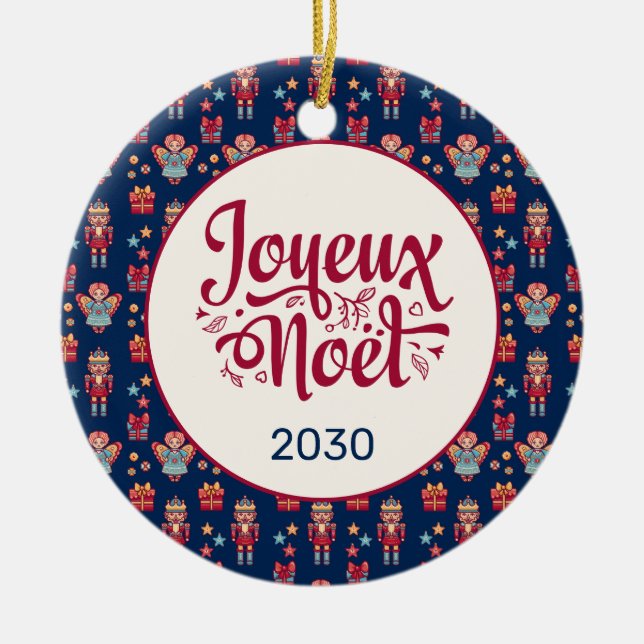 Retro Joyeux Noel Ceramic Tree Decoration (Front)