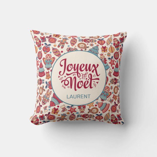Retro Joyeux Noel Personalised Cushion (Front)