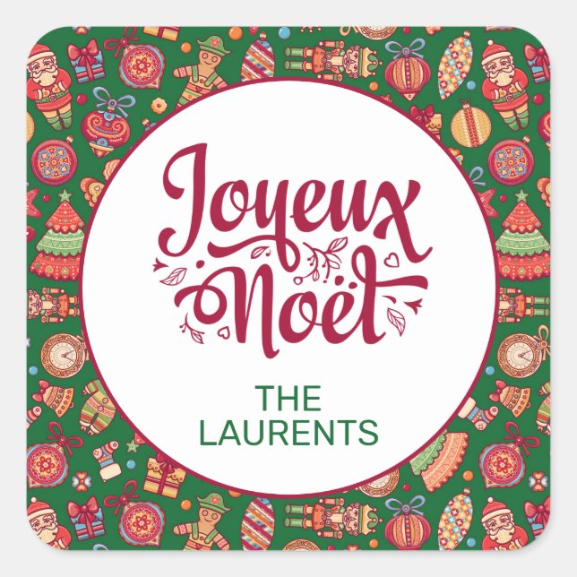 Retro Joyeux Noel Personalised Square Sticker (Front)