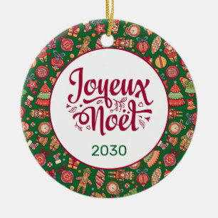 Retro Joyeux Noel Personalized Ceramic Tree Decoration