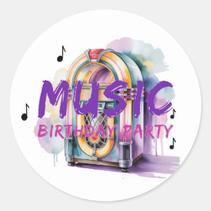 Retro Jukebox Music Birthday Party  Classic Round Sticker