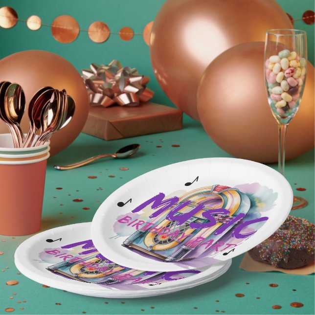 Retro Jukebox Music Birthday Party  Paper Plate (Multi)