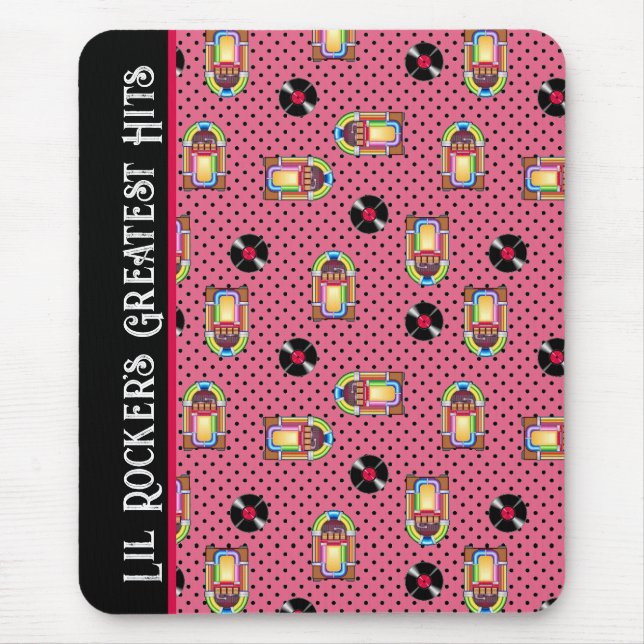Retro Jukebox Vinyl Records Music Pink Personalise Mouse Mat (Front)