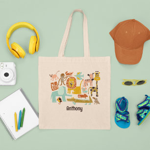 Retro Jungle Animals Cute Personalised Tote Bag