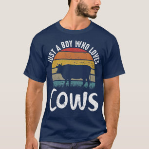 Retro Just A Boy Who Loves Cows Funny Farmer Farmi T-Shirt