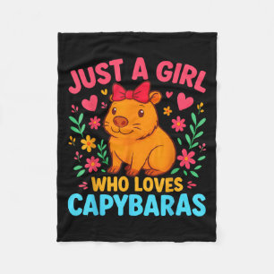 Retro Just A Girl Who Loves Capybaras Boho Floral Fleece Blanket