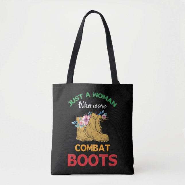 Retro Just a Woman Combat Boots Veteran Floral Tote Bag (Front)