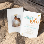 Retro Just Love Casual Wedding Invitation<br><div class="desc">This Retro Just Love Casual Wedding Invitation is great for the modern & simple couple who love all things Retro. The colour palette of blues,  mustard yellow and honey orange give a very beachy mellow vibe.</div>