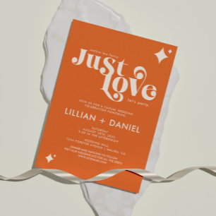 Retro Just Love Orange and Cream Casual Wedding Invitation