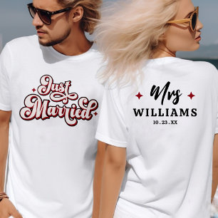 Retro Just Married Mr and Mrs Pink Red & White  T-Shirt