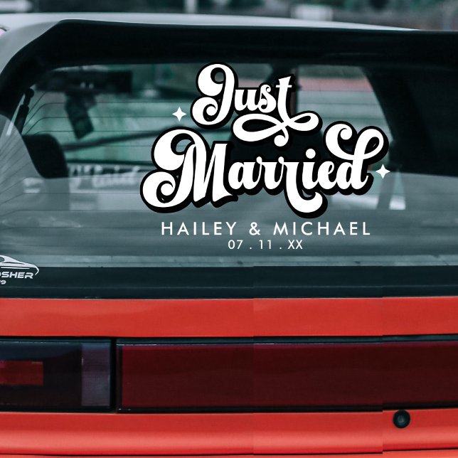 Retro Just Married Wedding Window Cling (Retro Just Married Wedding Window Cling)