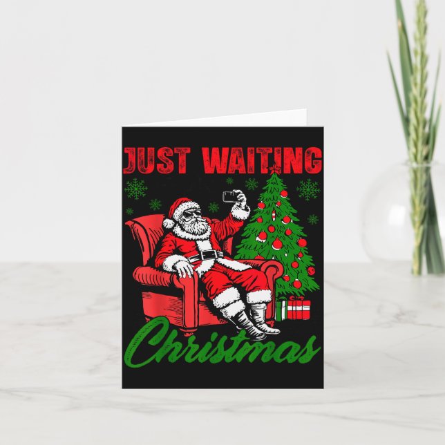 Retro Just Waiting For Christmas Santa Merry Xmas  Card (Front)