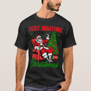 Retro Just Waiting For Christmas Santa Merry Xmas  T-Shirt