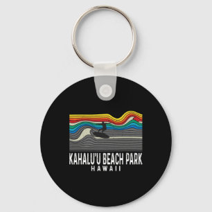 Retro Kahalu'u Beach Park Hawaii Surfboarder Surfb Key Ring