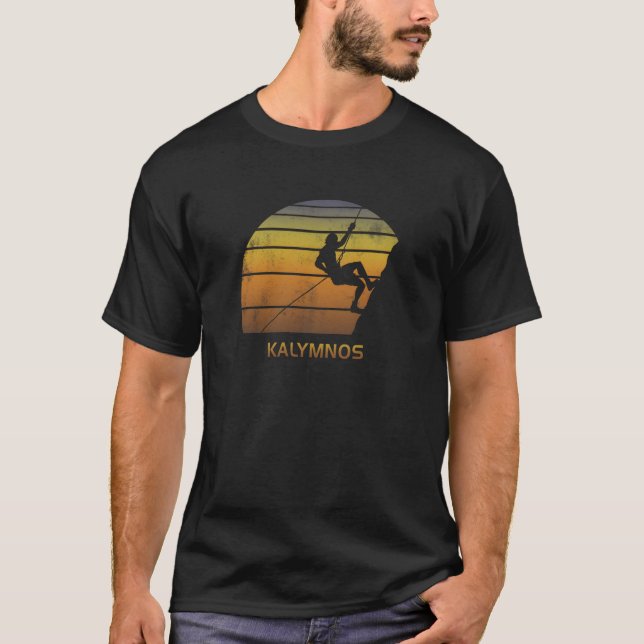 Retro Kalymnos Greece Rock Climbing Fan family T-Shirt (Front)
