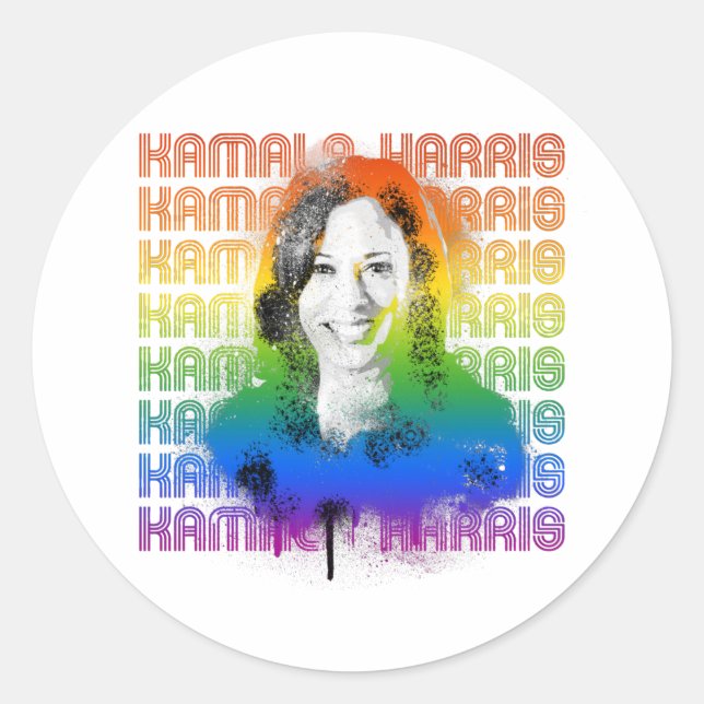 Retro Kamala Harris Pride Classic Round Sticker (Front)