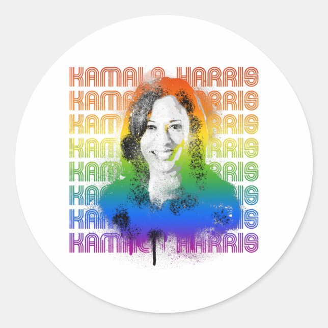 Retro Kamala Harris Pride Classic Round Sticker (Front)