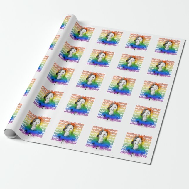 Retro Kamala Harris Pride Wrapping Paper (Unrolled)