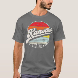 Retro Kansas Home State KS Cool 70s Style Sunset   T-Shirt