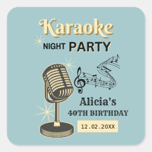 Retro Karaoke Night Party Teal & Cream Birthday Square Sticker