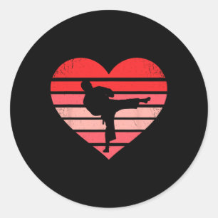 Retro Karate Judo Heart Valentine Martial Art Boys Classic Round Sticker