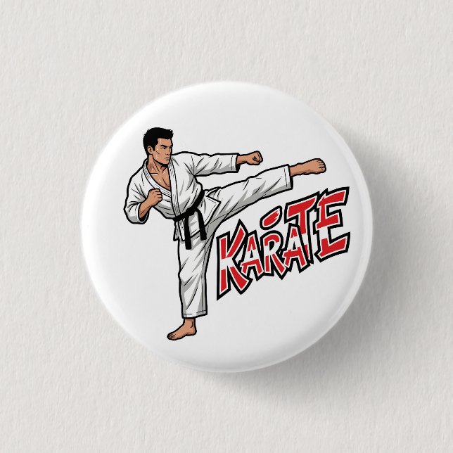 Retro Karate Martial Arts Fighter High Kick Button (Front)