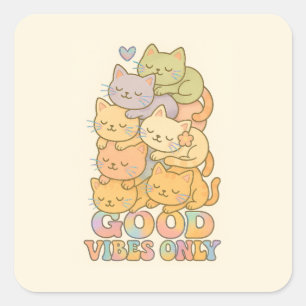 Retro Kawaii Cat Stack Holographic Sticker