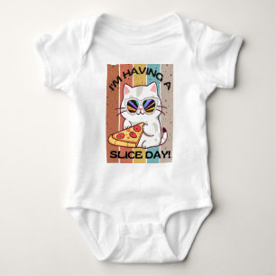 Retro Kawaii cute cat eating pizza Baby Bodysuit