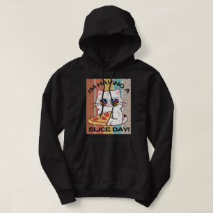 Retro Kawaii cute cat eating pizza Hoodie