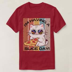 Retro Kawaii cute cat eating pizza T-Shirt