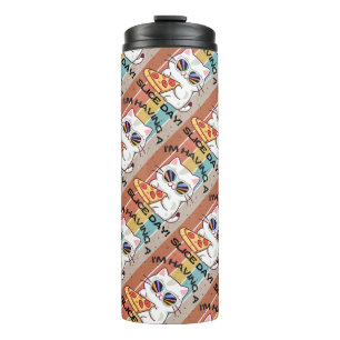 Retro Kawaii cute cat eating pizza Thermal Tumbler