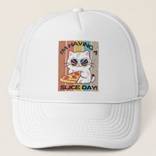 Retro Kawaii cute cat eating pizza Trucker Hat