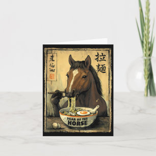 Retro kawaii ramen horse eating japanese noodles card
