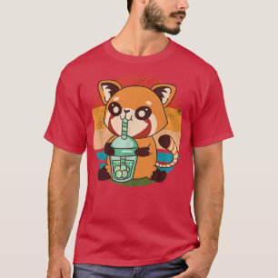 Retro Kawaii Red Panda Boba Bubble Tea Japanese An T-Shirt