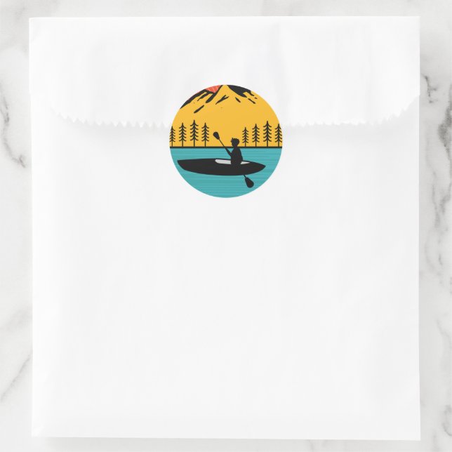 Retro Kayaking Boating Paddling In Lake Tahoe Classic Round Sticker (Bag)