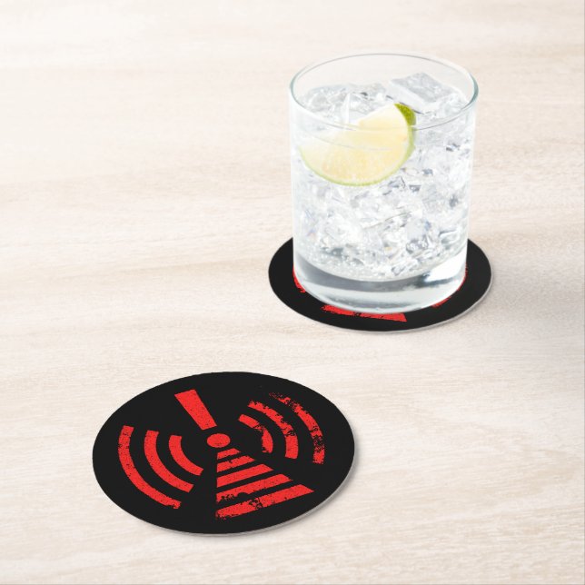 Retro Keep Back Energy Warning Symbol Round Paper Coaster (Insitu)