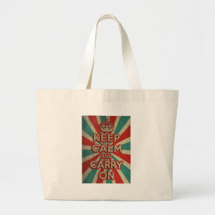 Retro Keep Calm And Carry On Large Tote Bag