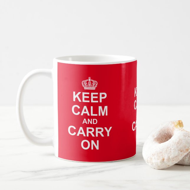 Retro "Keep Calm And Carry On" Message, Coffee Mug (With Donut)