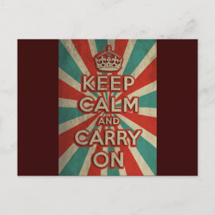 Retro Keep Calm And Carry On Postcard