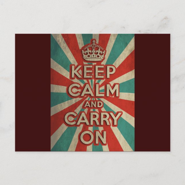 Retro Keep Calm And Carry On Postcard (Front)