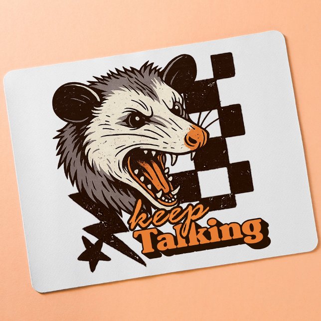 Retro Keep Talking Feral Possum: Angry Wild Animal Mouse Mat (This keep talking feral possum design brings bold edgy humor to your day!
)