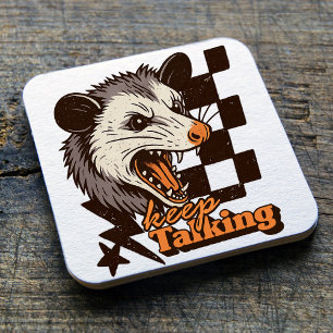 Retro Keep Talking Feral Possum: Angry Wild Animal Square Paper Coaster