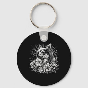 Retro Keeshond Dog Lover Tattoo Style Key Ring