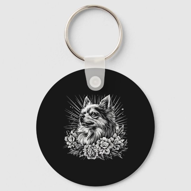 Retro Keeshond Dog Lover Tattoo Style  Key Ring (Front)