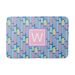 Retro Kids Colorful Geometric Monogram Bath Mat