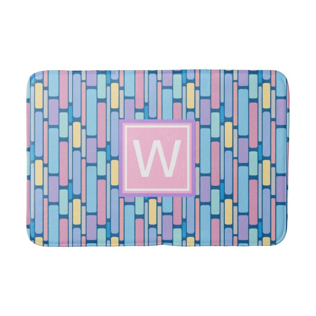 Retro Kids Colourful Geometric Monogram Bath Mat (Front)