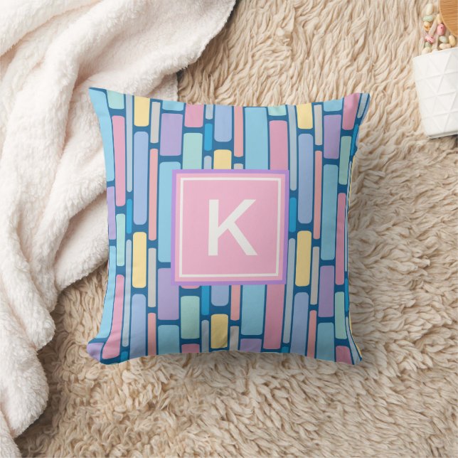 Retro Kids Colourful Geometric Monogram Cushion (Blanket)