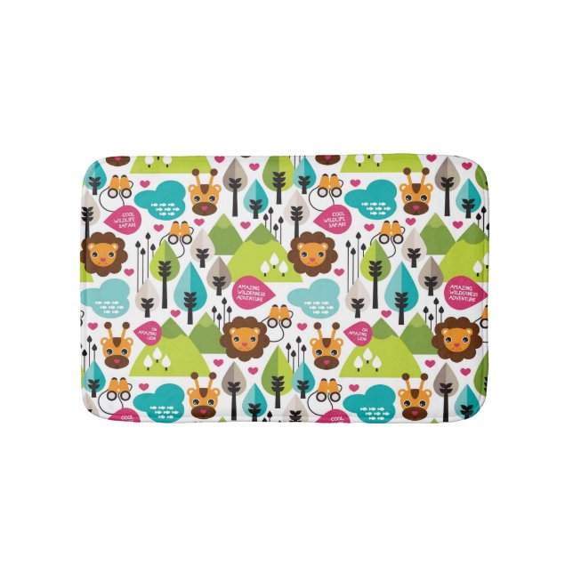 retro kids safari lion wildlife bath mat (Front)