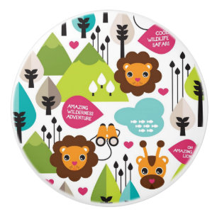 retro kids safari lion wildlife ceramic knob